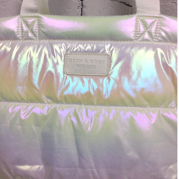 Bath & Body Works Iridescent Puffer Quilted White Double Handle Casual Tote - Picture 3 of 10